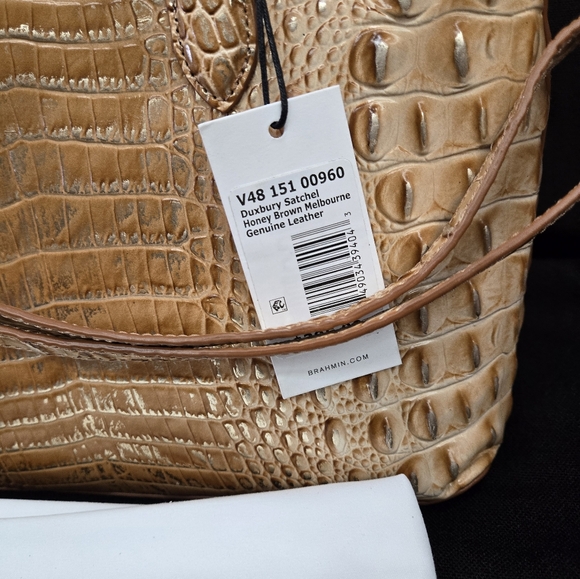 NWT Brahmin honey brown Melbourne, Crocodile-Embossed Duxbury Satchel Bag - Picture 5 of 13